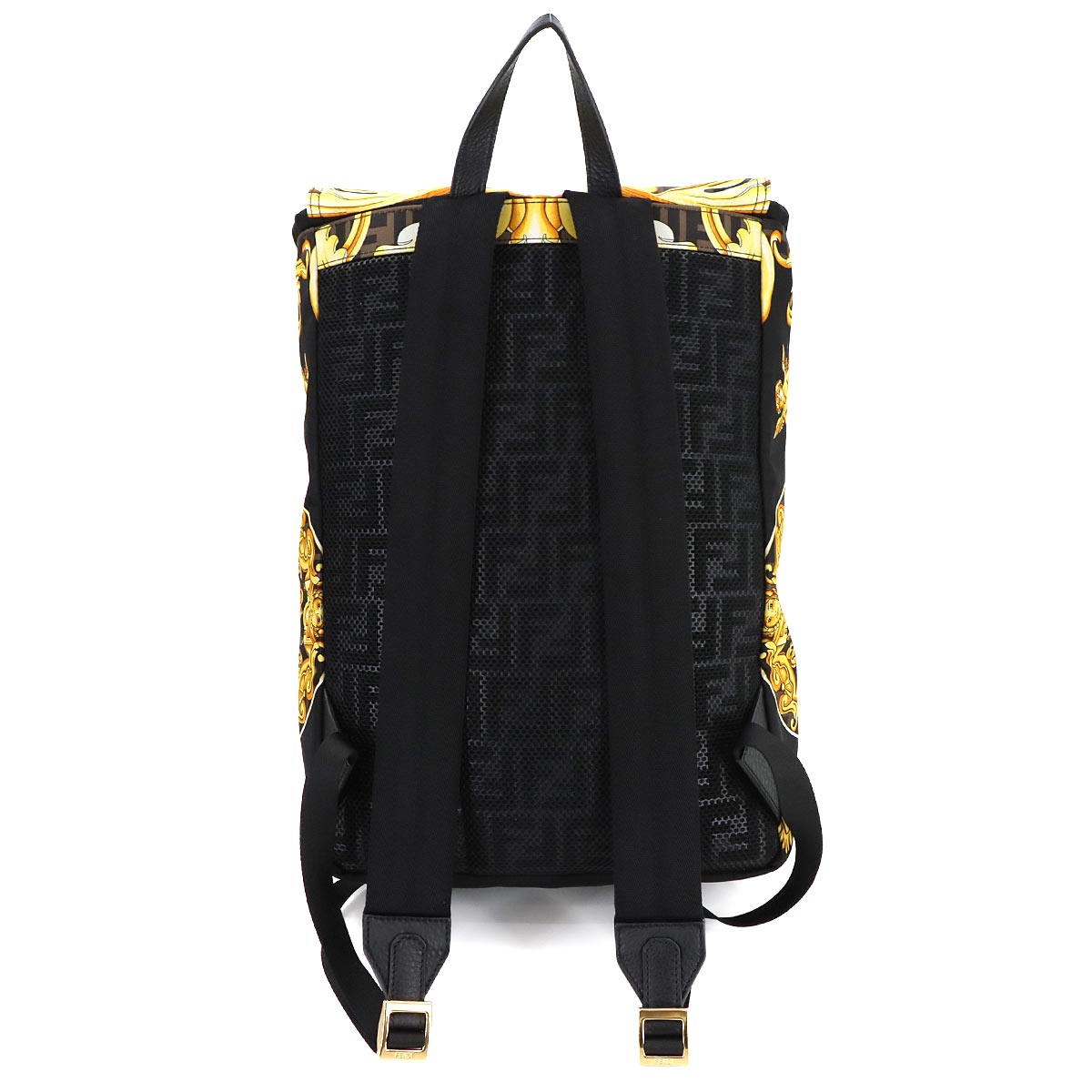 FENDACE Backpack Nylon Leather Black Yellow 7VZ066 Purse