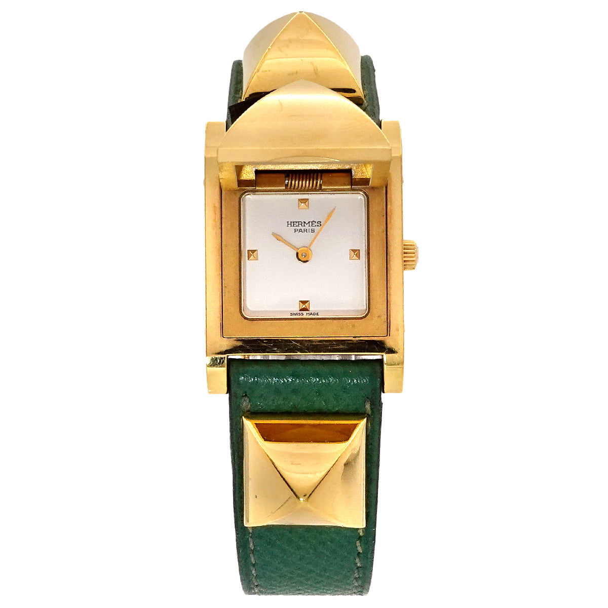 Medor Vintage pyramid Gold studs Quartz White Dial Ladies