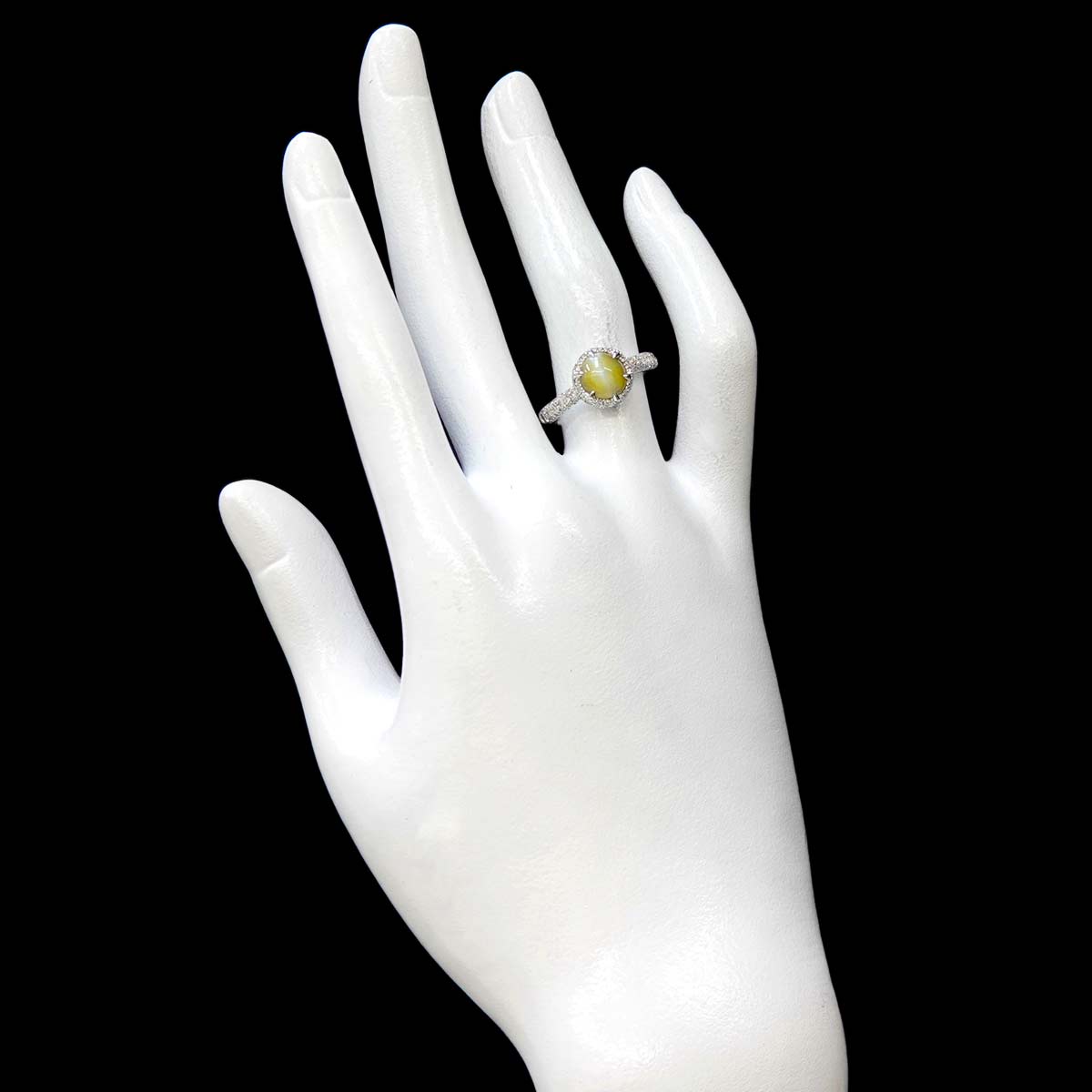Chrysoberyl Cat's Eye 2.357ct Diamond Ring 18K K18 WG size5.5-5.75(US)