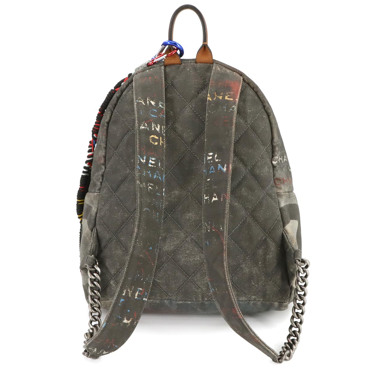 Graffiti Small Backpack Canvas Leather Khaki Gray A92352 Purse