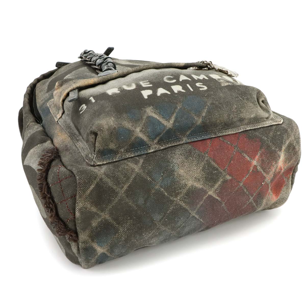 Graffiti Small Backpack Canvas Leather Khaki Gray A92352 Purse