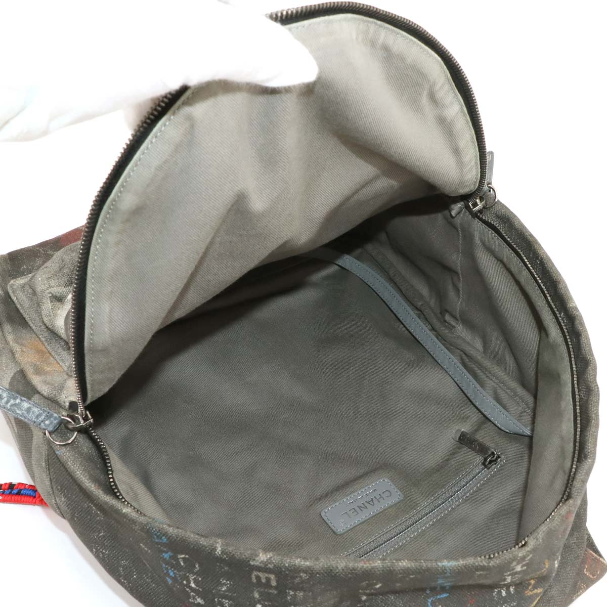 Graffiti Small Backpack Canvas Leather Khaki Gray A92352 Purse