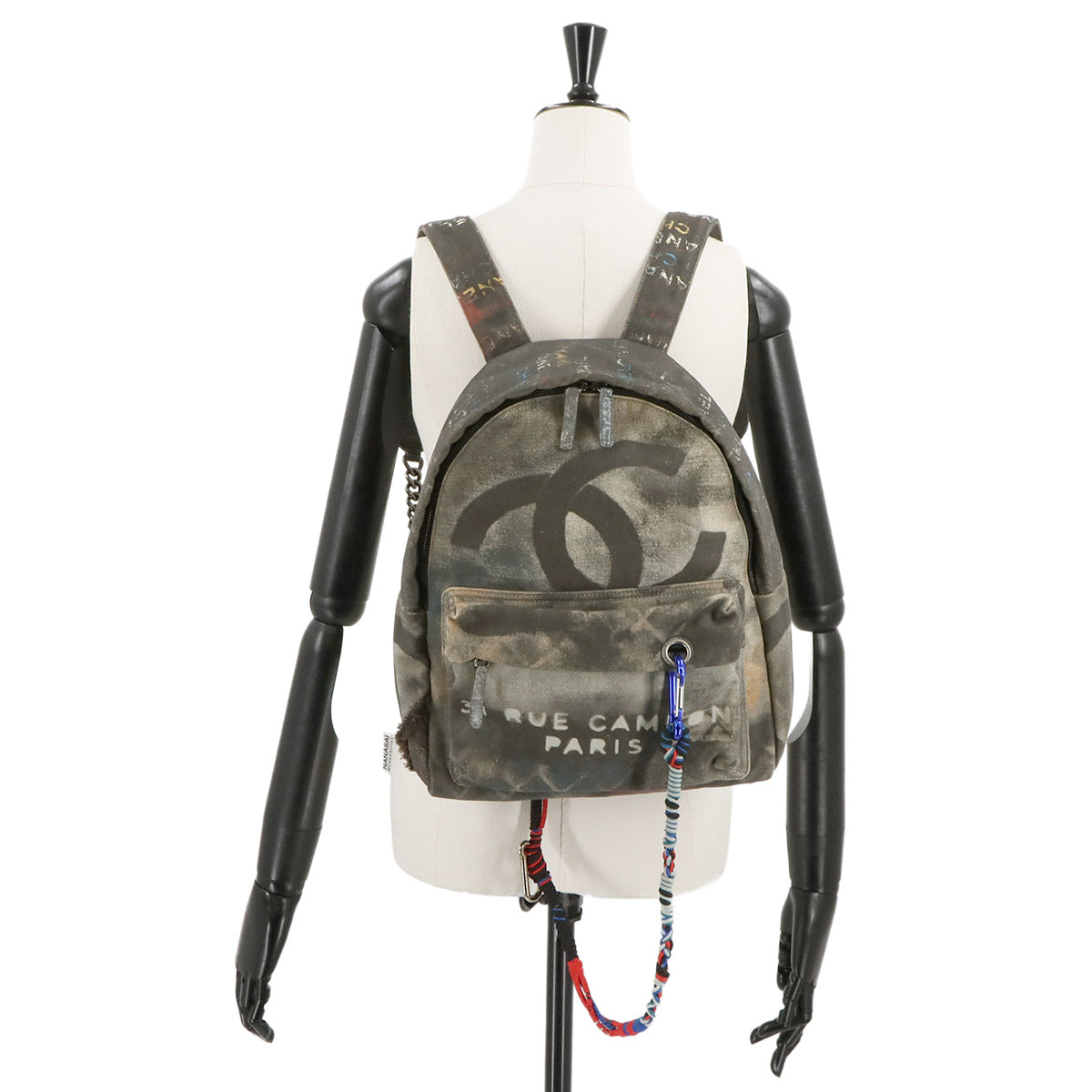 Graffiti Small Backpack Canvas Leather Khaki Gray A92352 Purse