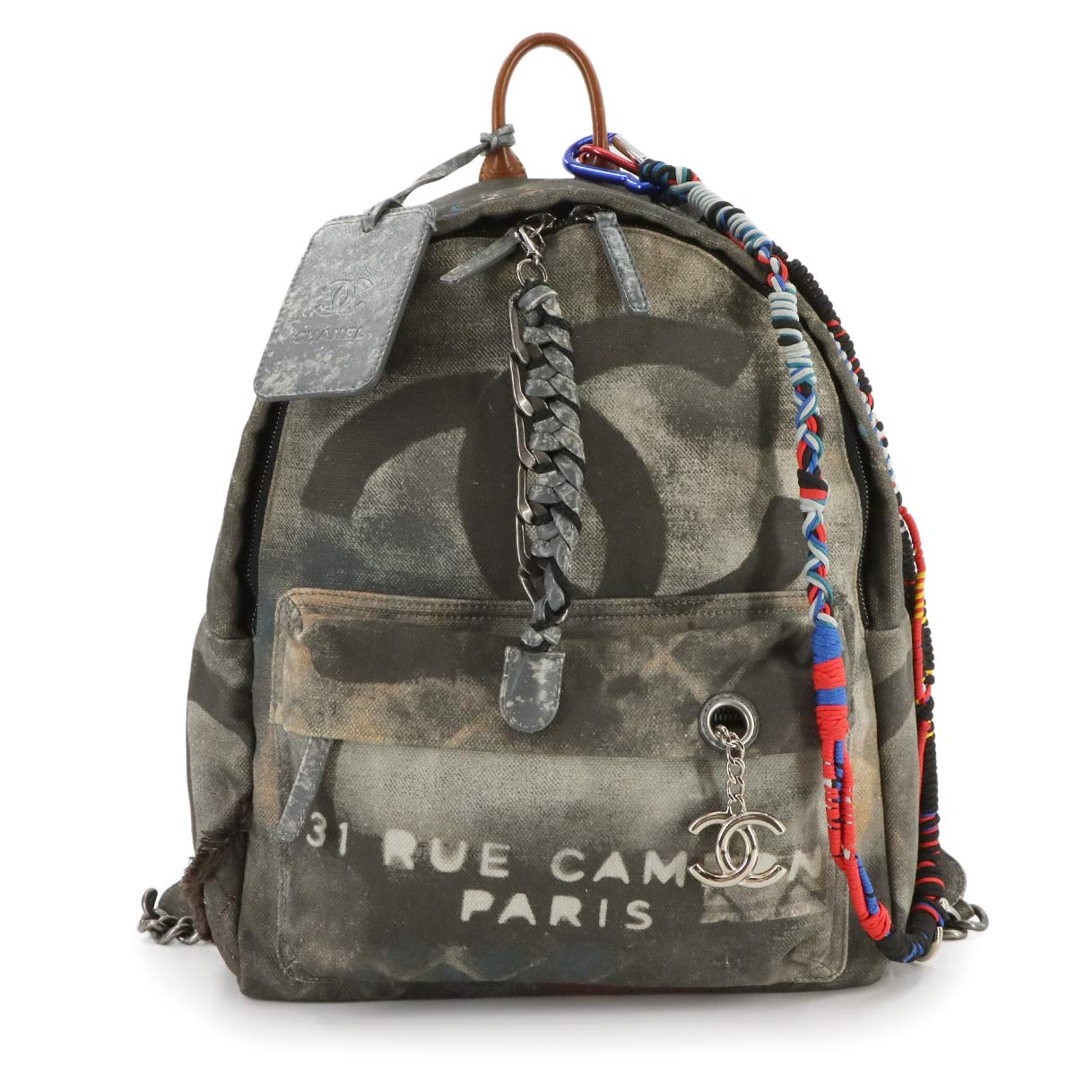 Graffiti Small Backpack Canvas Leather Khaki Gray A92352 Purse