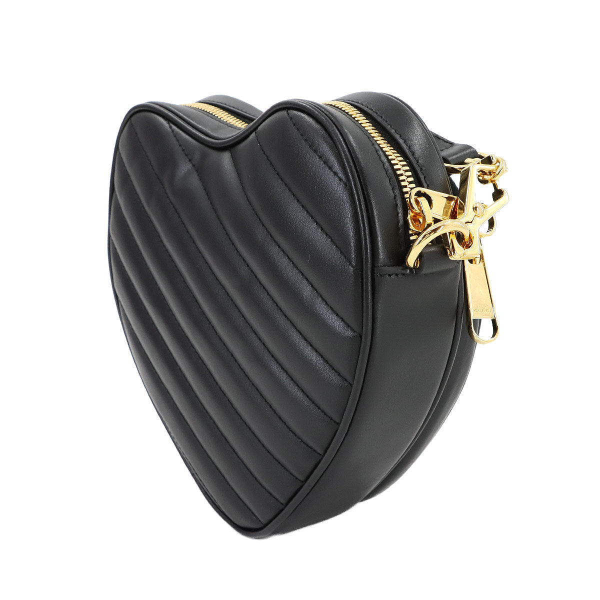 Interlocking G Heart Shoulder Bag Leather Black 751628 Purse