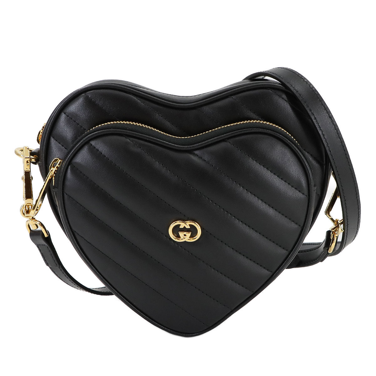 Interlocking G Heart Shoulder Bag Leather Black 751628 Purse