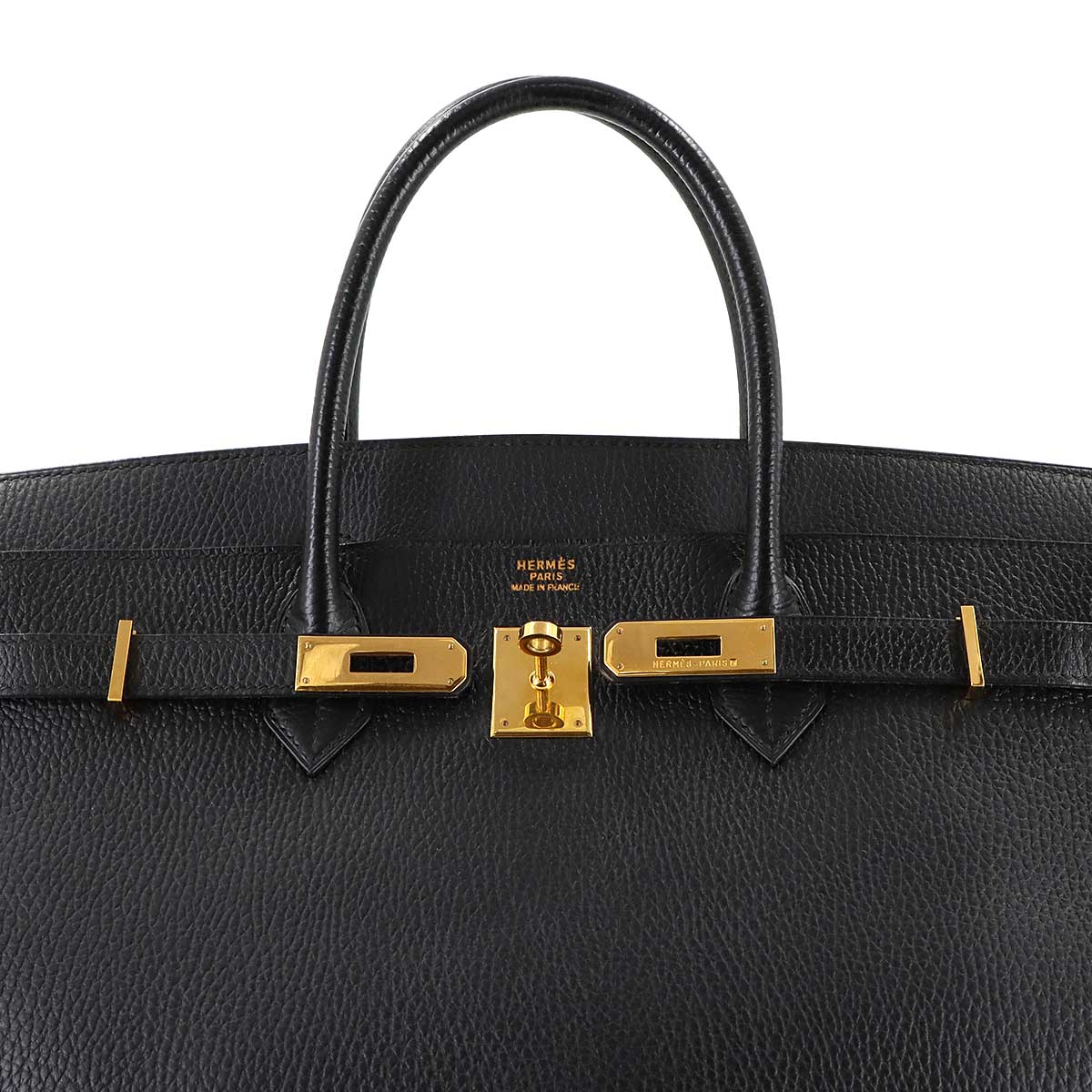 HERMES Birkin 40 Hand Bag Ardennes Leather Black Vintage Purse