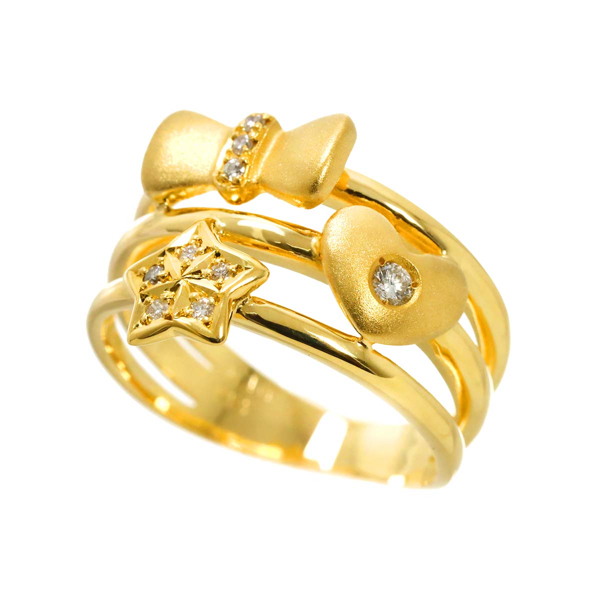 Diamond 0.10ct Ring 18K YG Yellow Gold 750 7.25-7.5(US)