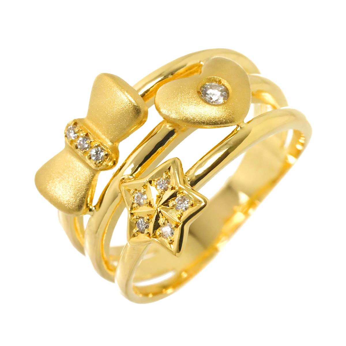 Diamond 0.10ct Ring 18K YG Yellow Gold 750 7.25-7.5(US)