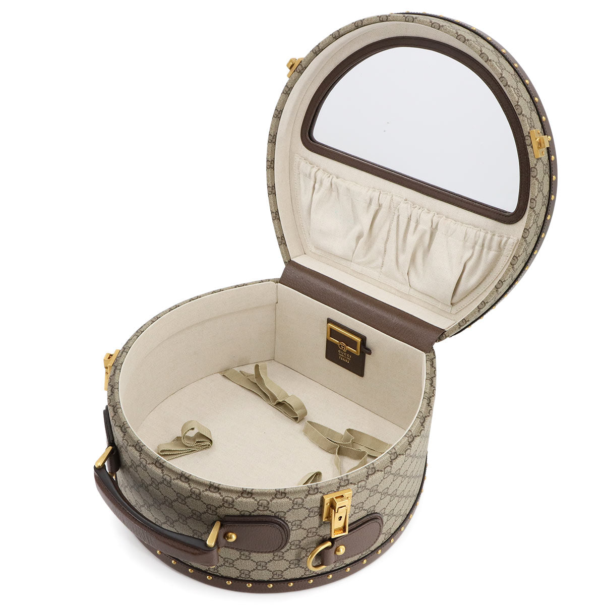 GG Supreme Hat Box 2way Hand Bag Canvas Leather Brown Beige 90280621