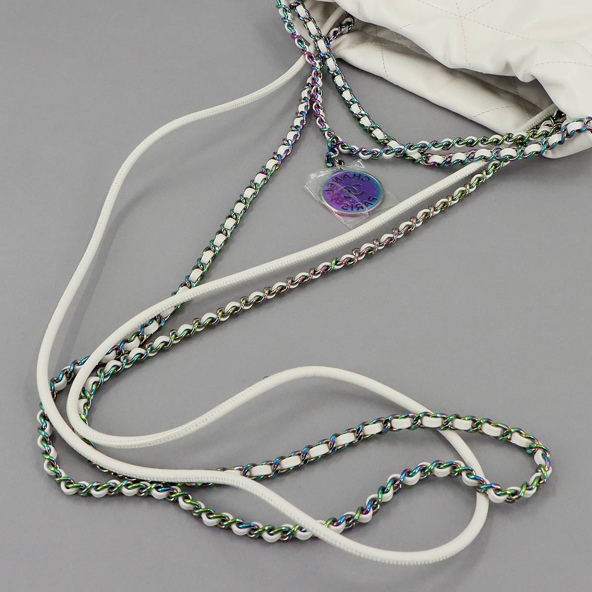 CHANEL 22 Mini Chain Hand Shoulder Bag Leather White AS3980 Purse