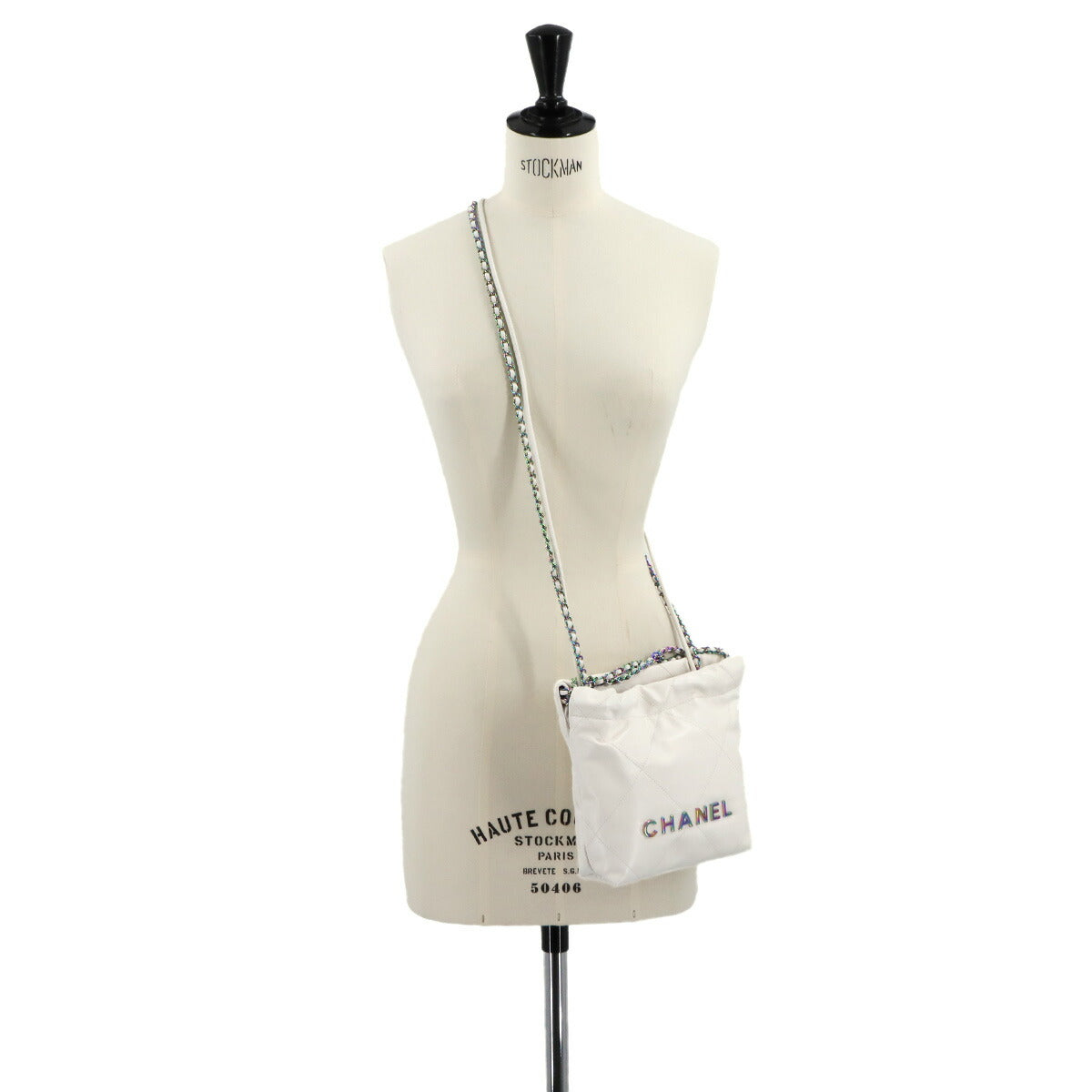 CHANEL 22 Mini Chain Hand Shoulder Bag Leather White AS3980 Purse