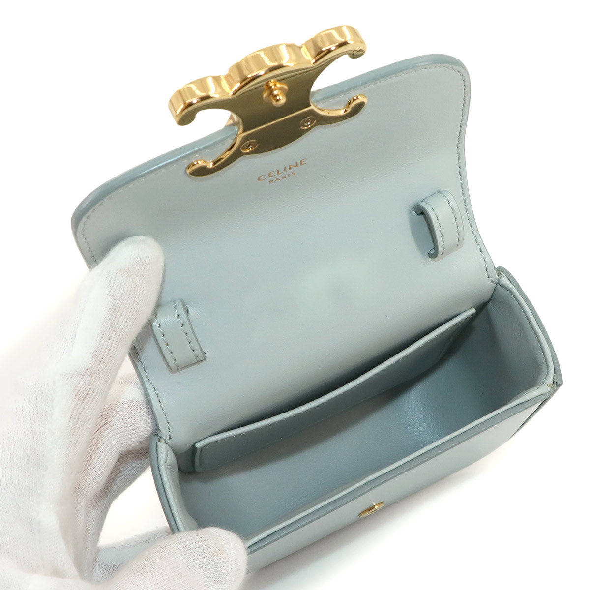 Triomphe Claude Mini Shoulder Bag Leather Ice Blue 10I513DPV