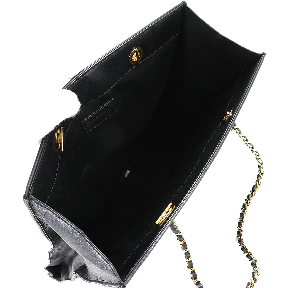 Coco Logos Chain Tote Bag Canvas White Black Vintage