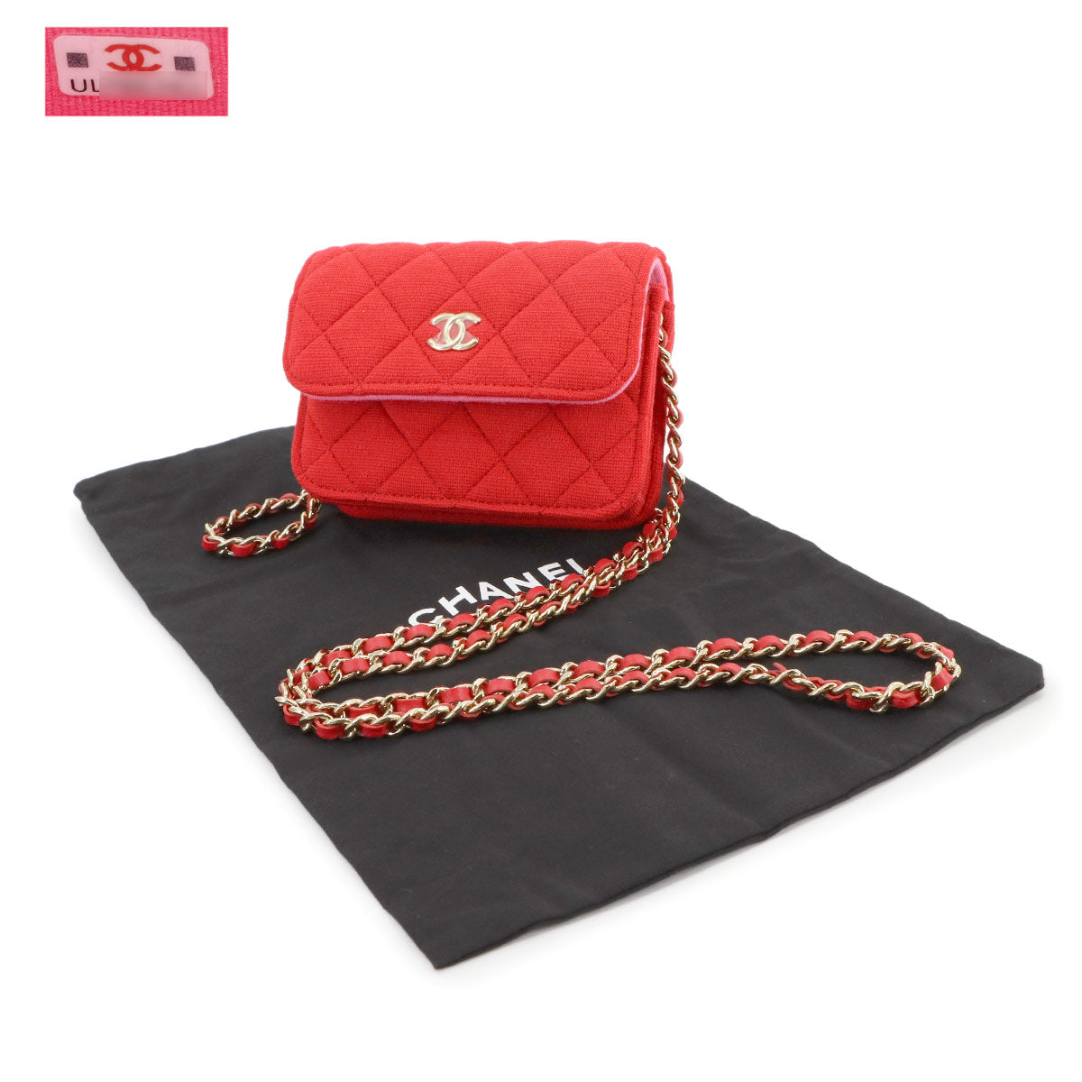 Minimini Matelasse Chain Shoulder Bag Cotton Fabric Red