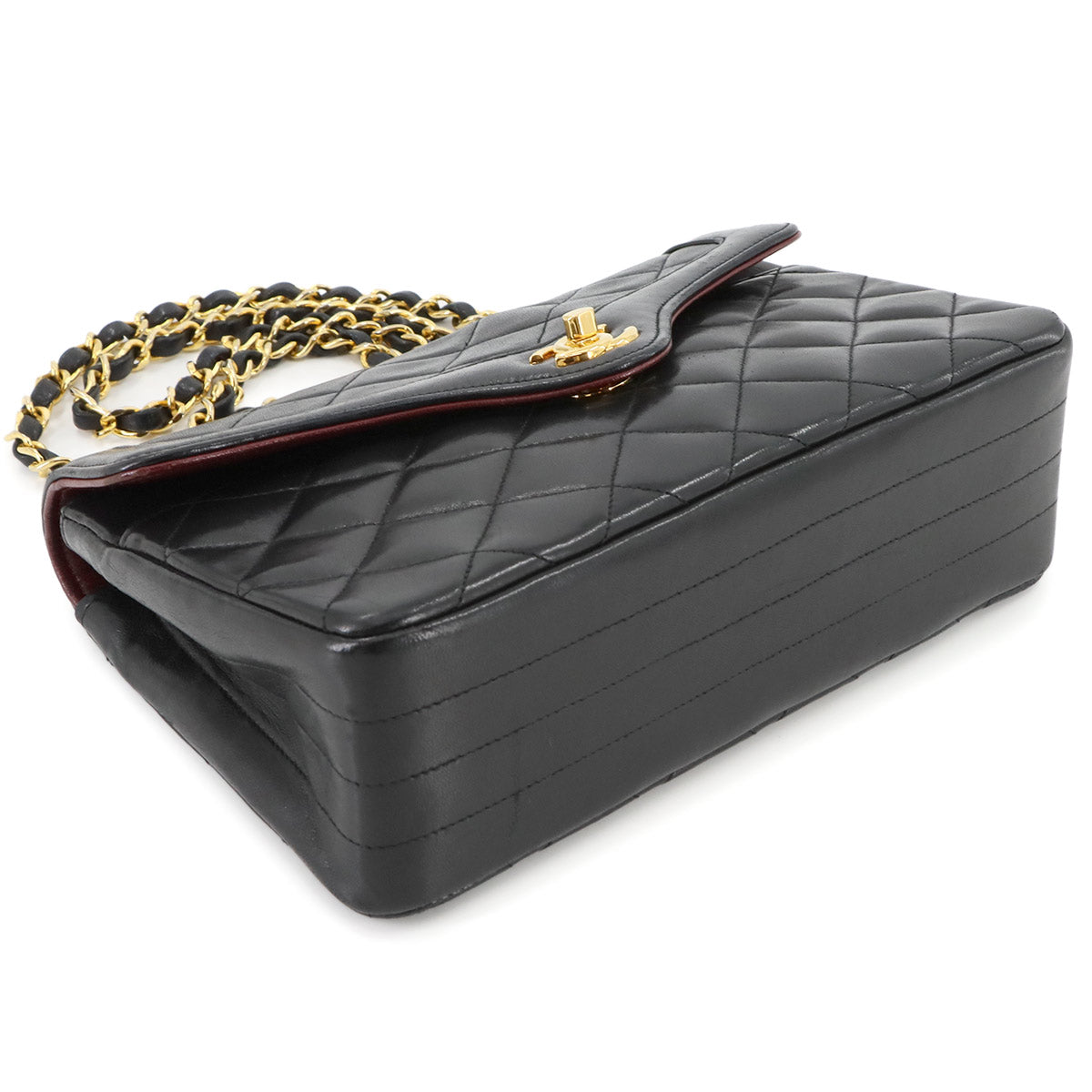 Matelasse Chain Shoulder Bag Leather Black Vintage Purse