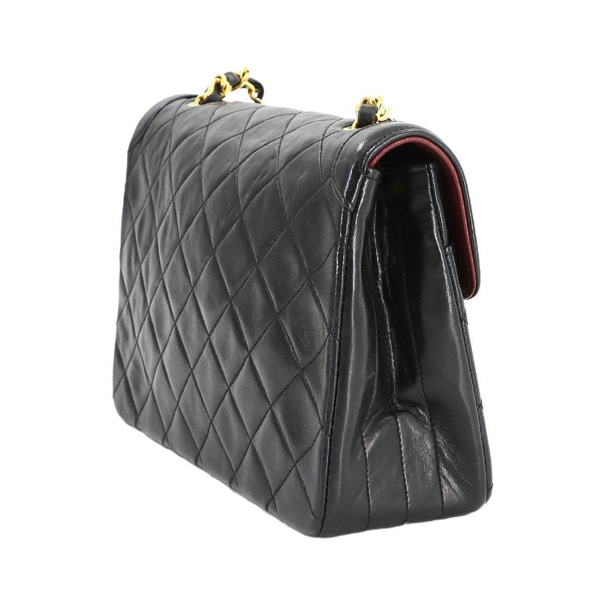 Matelasse Chain Shoulder Bag Leather Black Vintage Purse