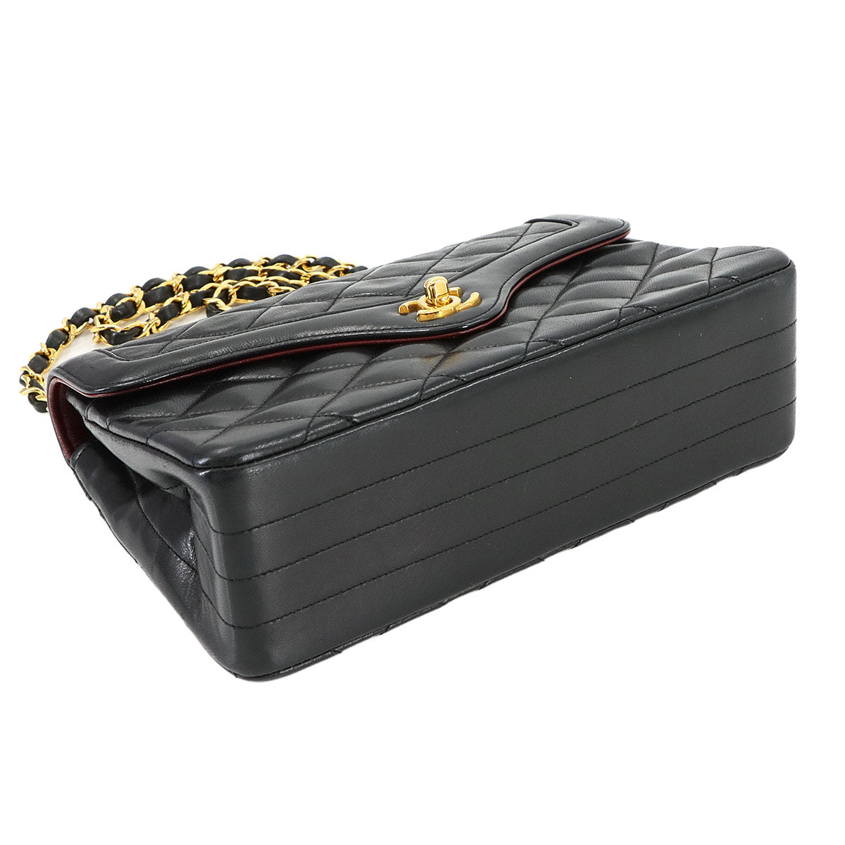 Matelasse Chain Shoulder Bag Leather Black Vintage Purse