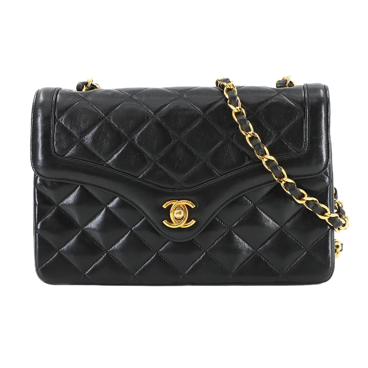 Matelasse Chain Shoulder Bag Leather Black Vintage Purse