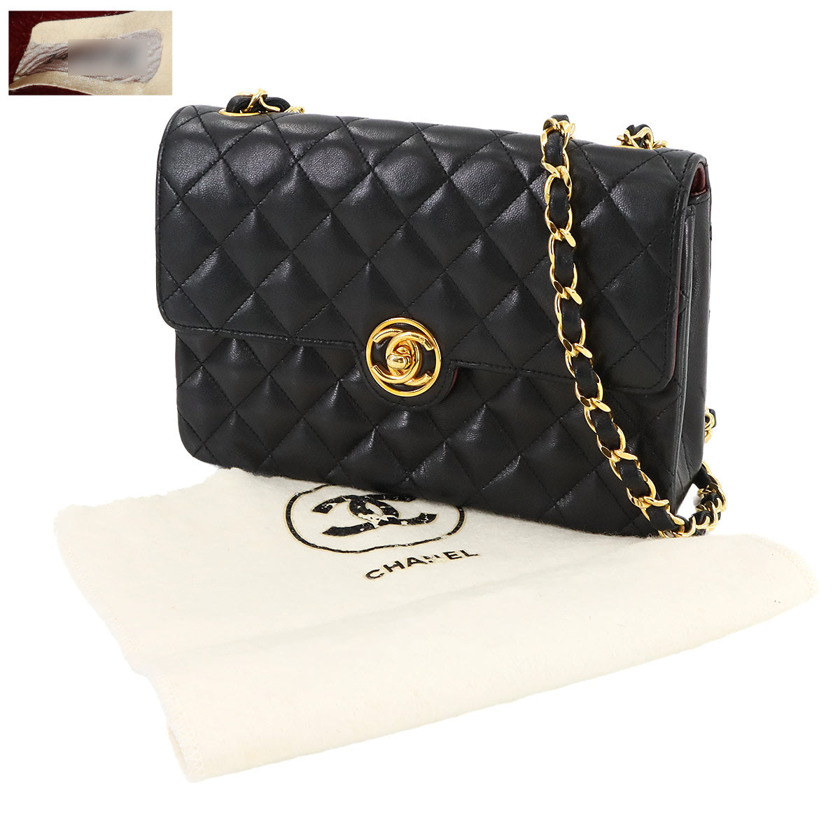 Mini Matelasse Chain Shoulder Bag Leather Black Purse