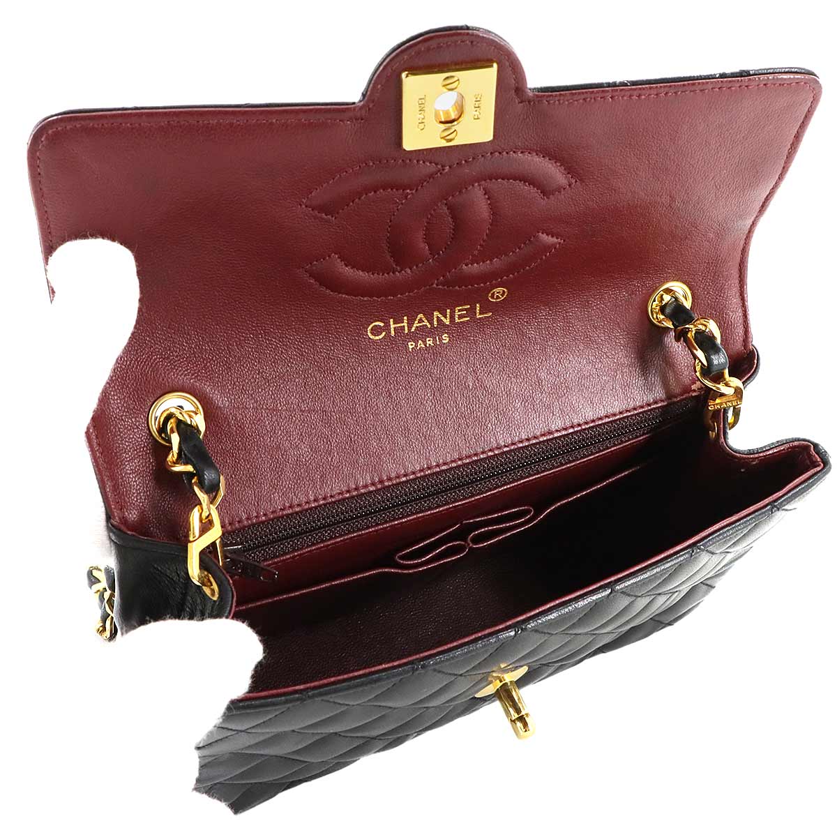 Mini Matelasse Chain Shoulder Bag Leather Black Purse