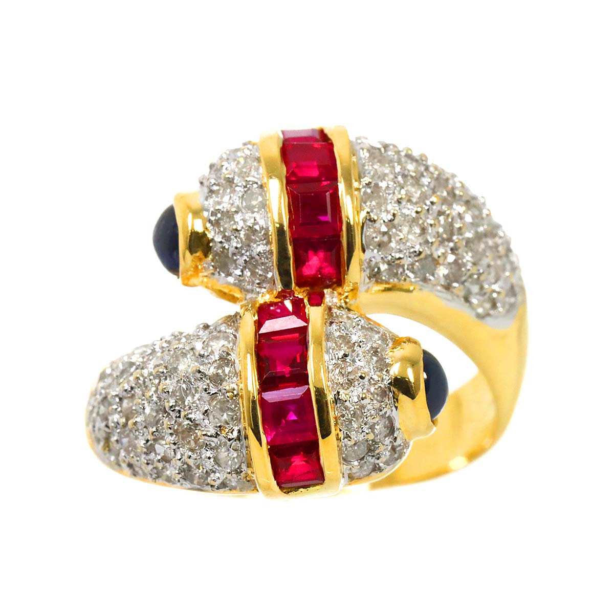Sapphire Ruby 2.15ct Diamond 0.95ct Ring 18K 750 6-6.25(US)