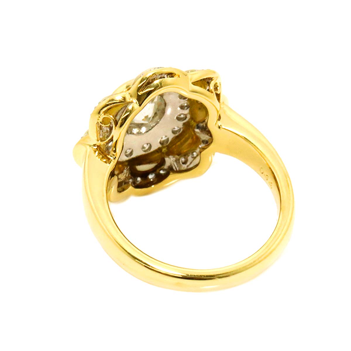 Diamond 1.033ct/0.44ct Shell Ring 18K YG Yellow Gold 750 6-6.25(US)