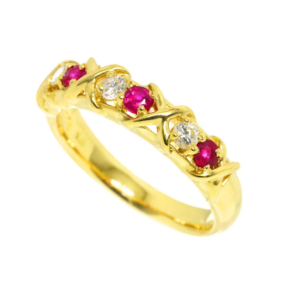 Ruby 0.29ct Diamond 0.17ct Ring 18K Yellow Gold 750 6-6.25(US)