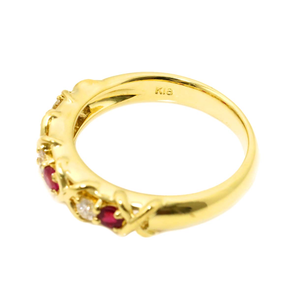 Ruby 0.29ct Diamond 0.17ct Ring 18K Yellow Gold 750 6-6.25(US)
