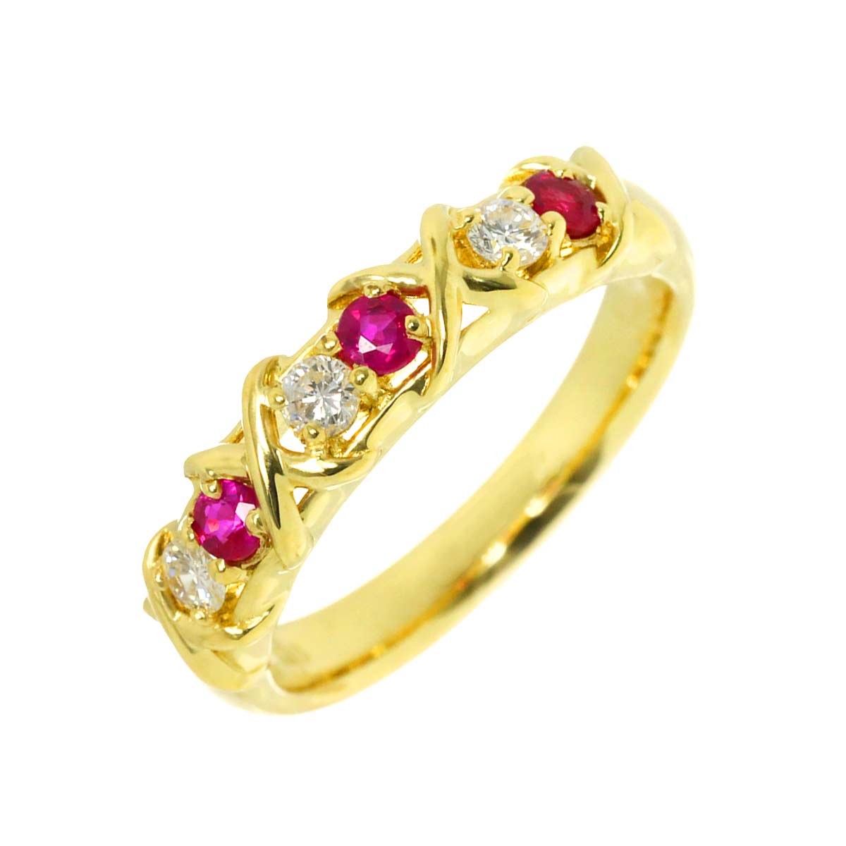 Ruby 0.29ct Diamond 0.17ct Ring 18K Yellow Gold 750 6-6.25(US)