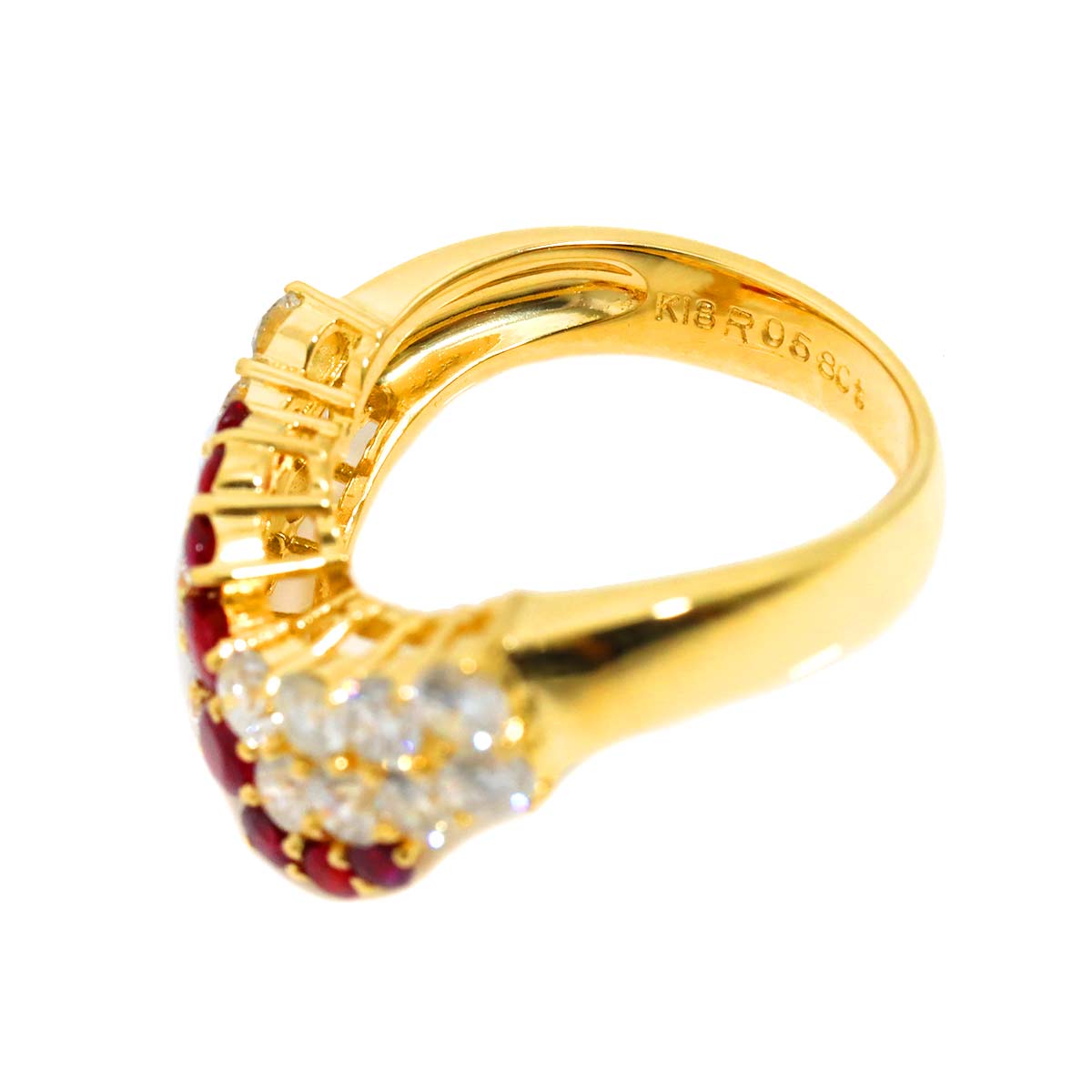 Ruby 0.58ct Diamond 1.41ct Ring 18K Yellow Gold 750 5.25-5.5(US)