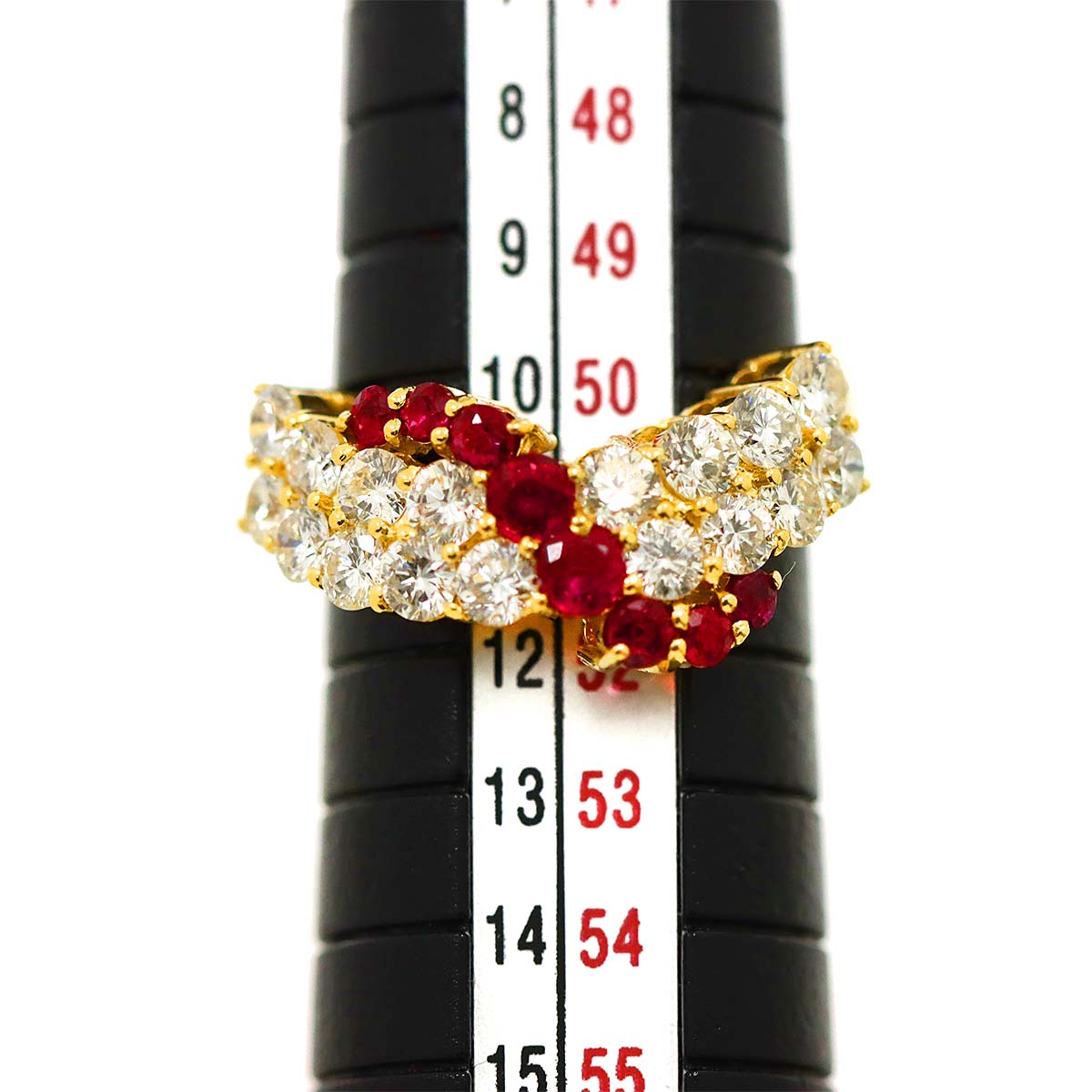 Ruby 0.58ct Diamond 1.41ct Ring 18K Yellow Gold 750 5.25-5.5(US)
