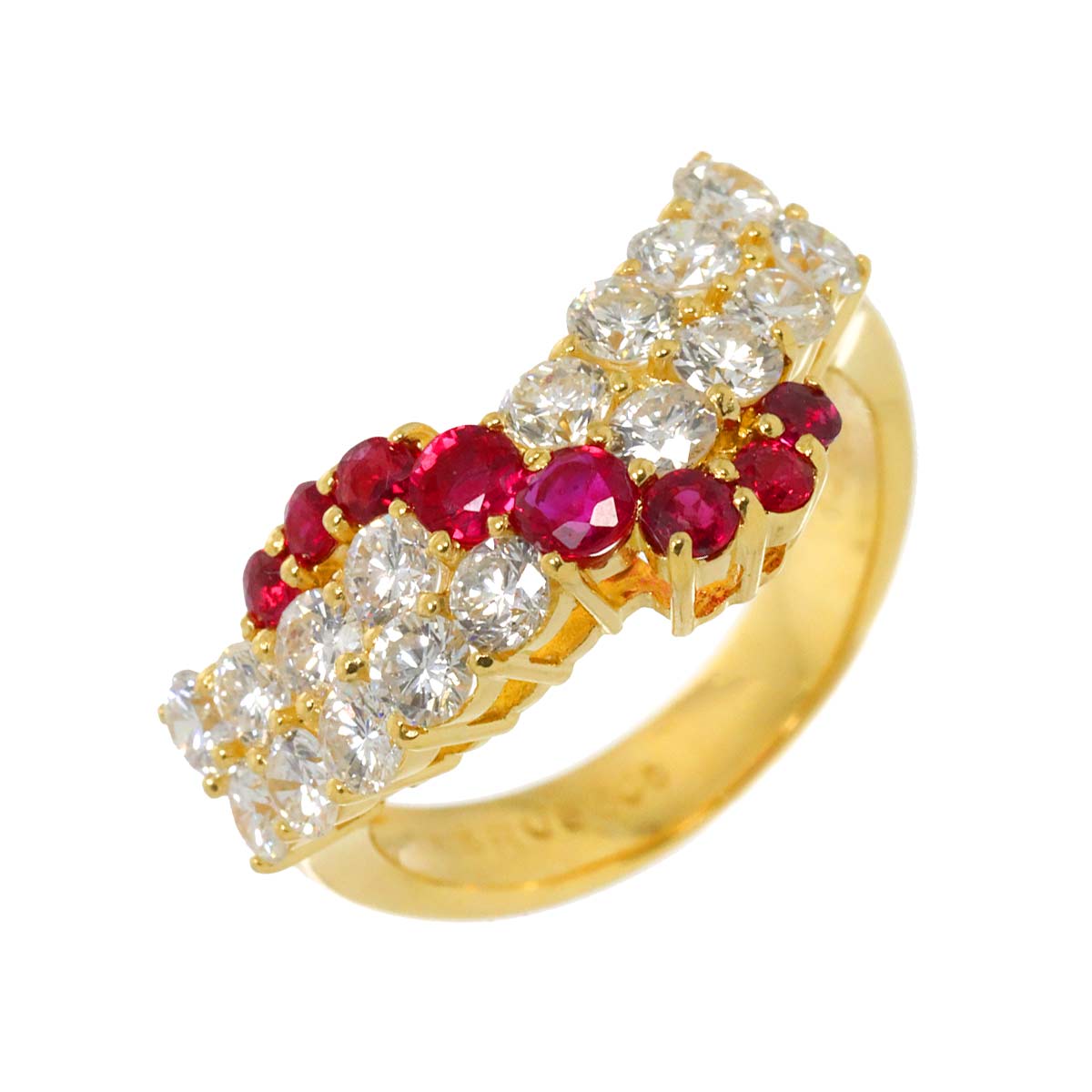 Ruby 0.58ct Diamond 1.41ct Ring 18K Yellow Gold 750 5.25-5.5(US)
