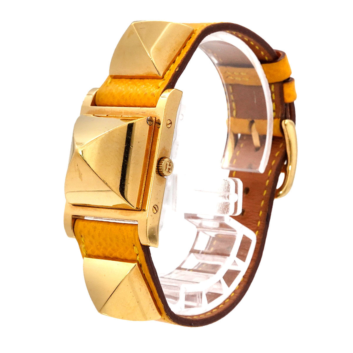 Medor Vintage pyramid Gold studs Quartz White Dial Ladies