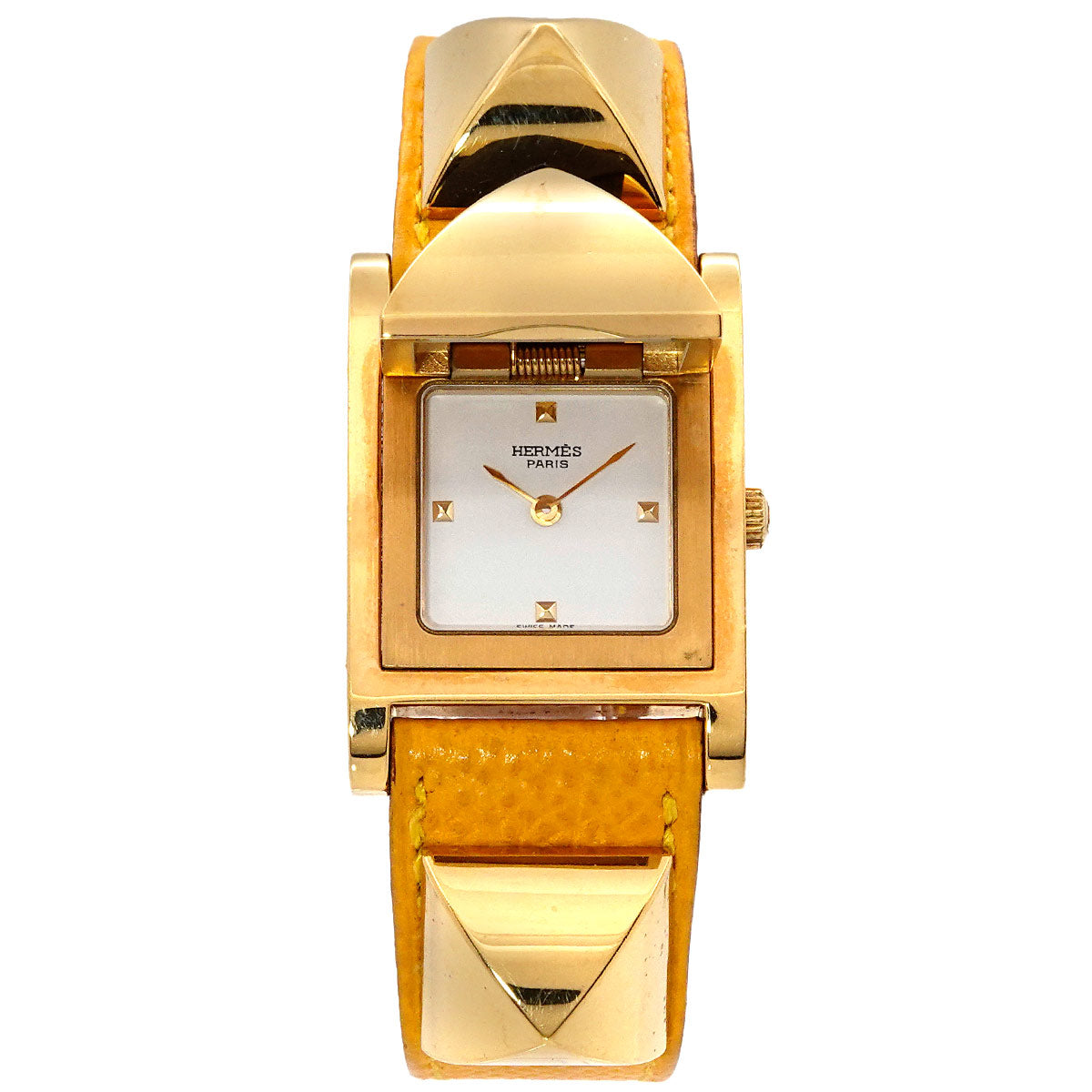 Medor Vintage pyramid Gold studs Quartz White Dial Ladies