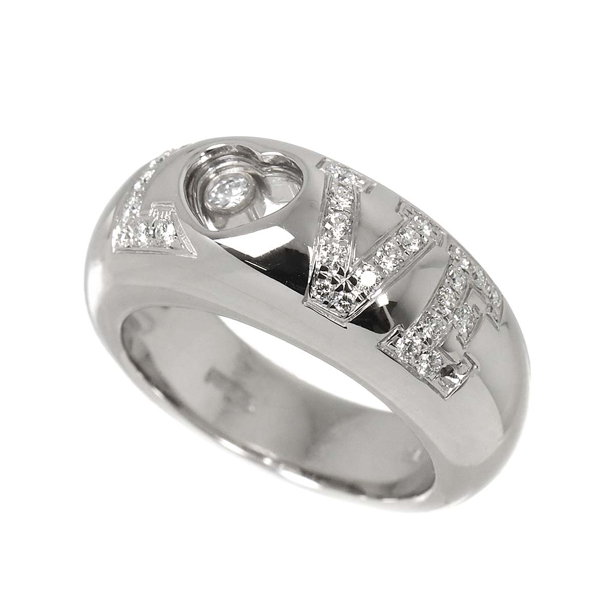 Chopard Happy LOVE Diamond Heart Ring 18K White Gold 750 Size6(US)
