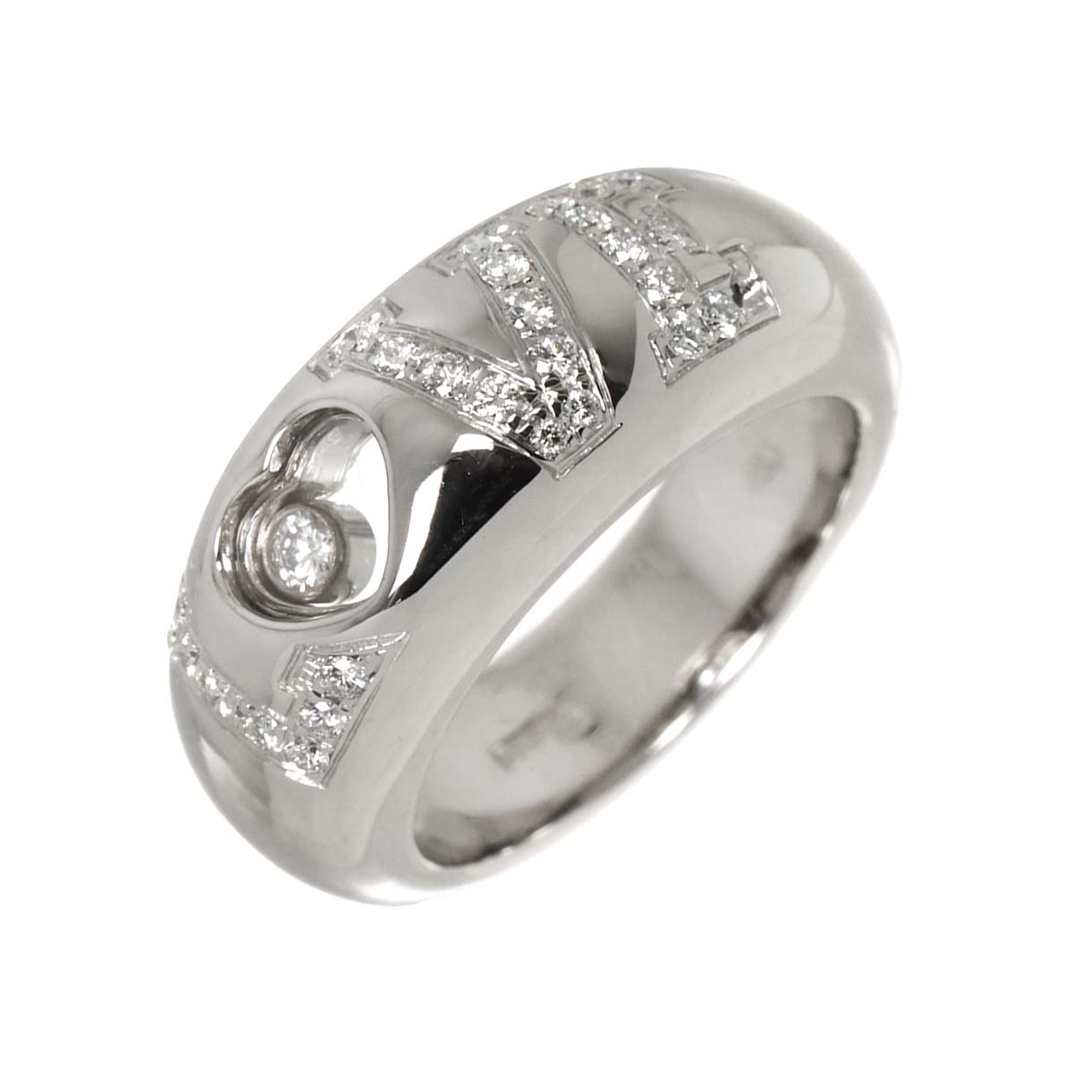Chopard Happy LOVE Diamond Heart Ring 18K White Gold 750 Size6(US)