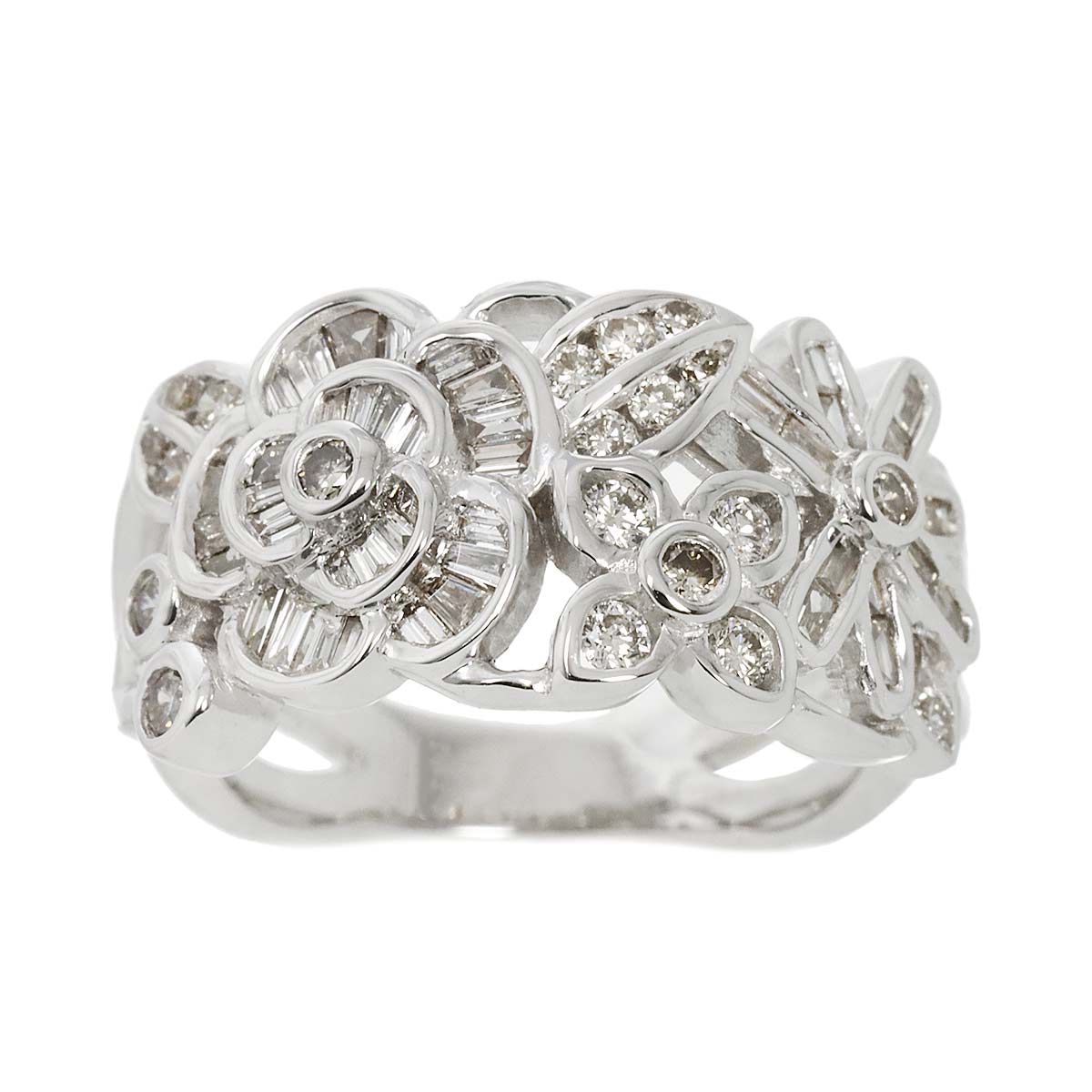 Diamond 0.74ct Ring 18K K18 WG White Gold size6.5-6.75(US)