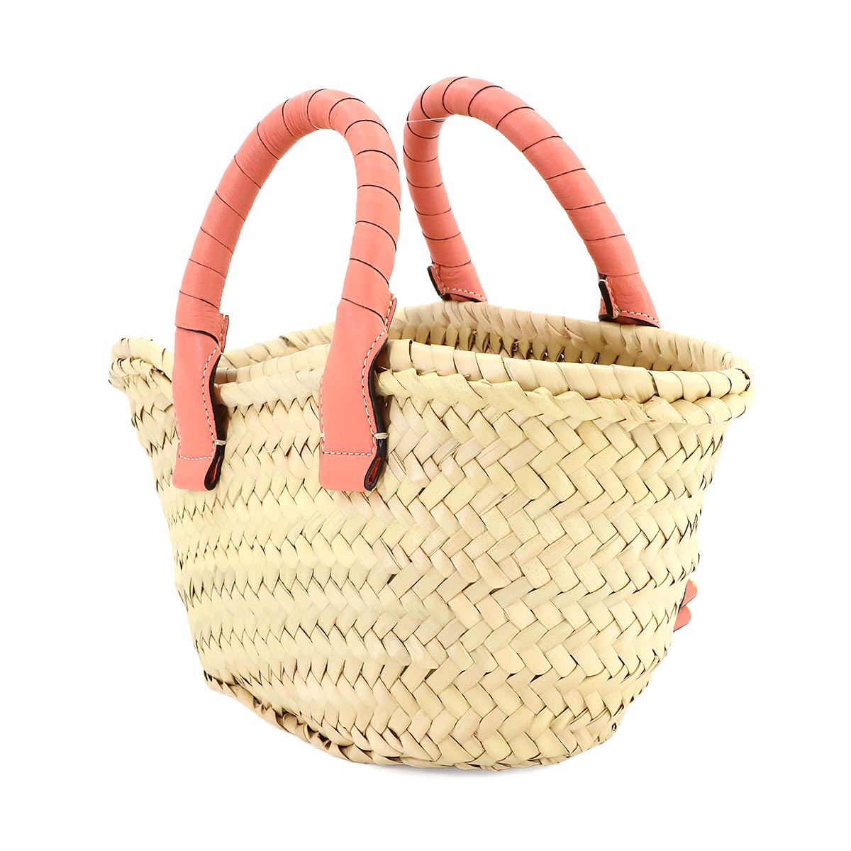 Chloe Marcie Mini Basket Hand Bag Raffia Leather Beige Pink Purse