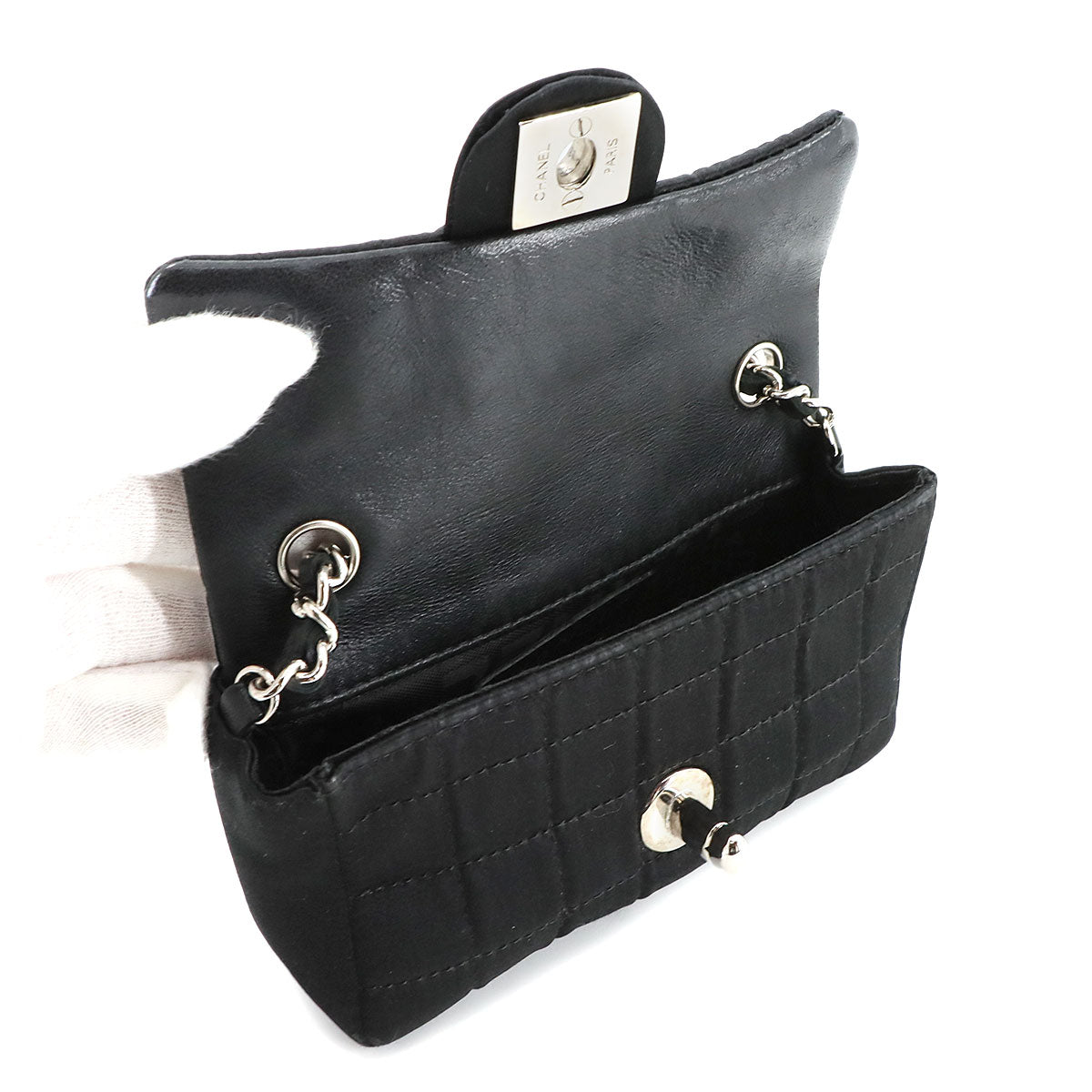 Chocolate bar Lipstick Mini Chain Shoulder Bag Satin Black