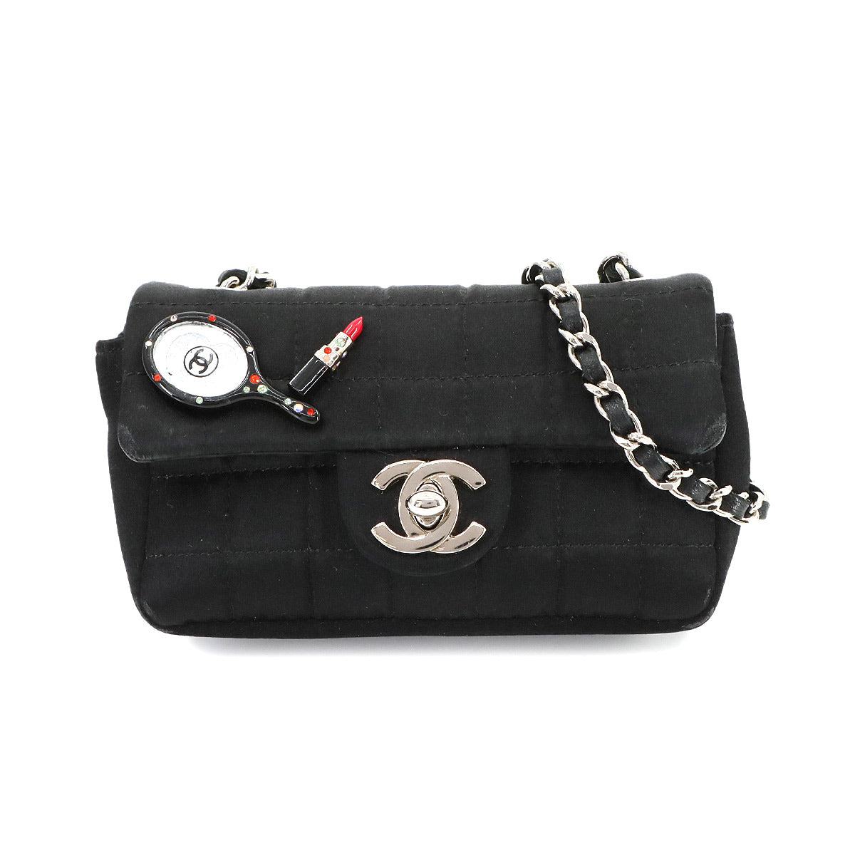 Chocolate bar Lipstick Mini Chain Shoulder Bag Satin Black