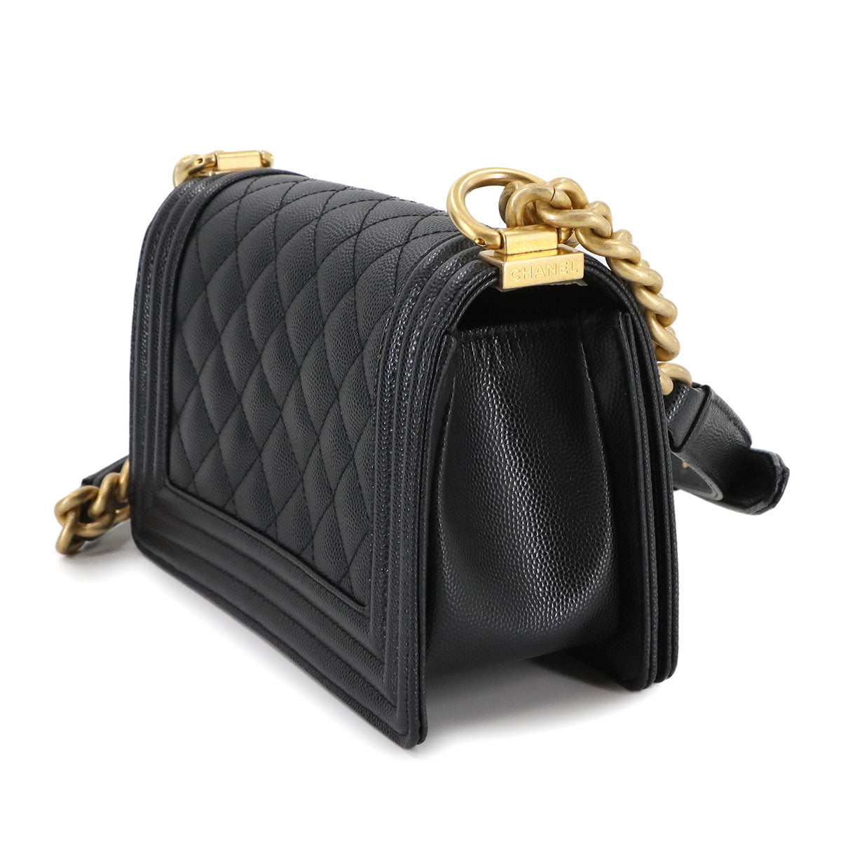 BOY CHANEL Small Chain Shoulder Bag Leather Black A67085