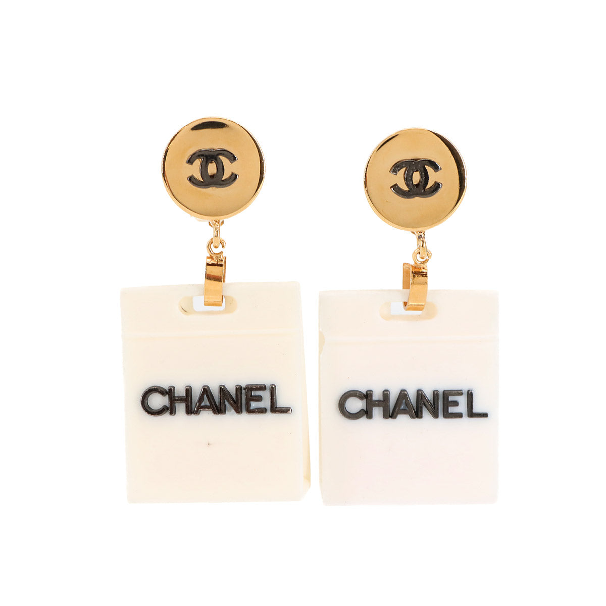 Shopping Bag Swing Earrings White Gold Vintage Accessory