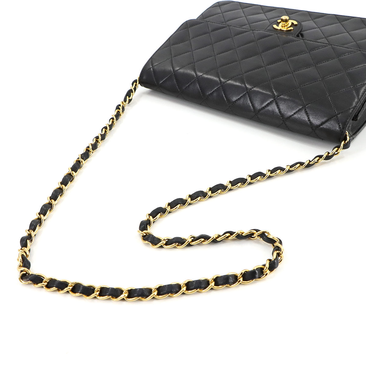 Matelasse Chain Shoulder Bag Leather Black Vintage Purse