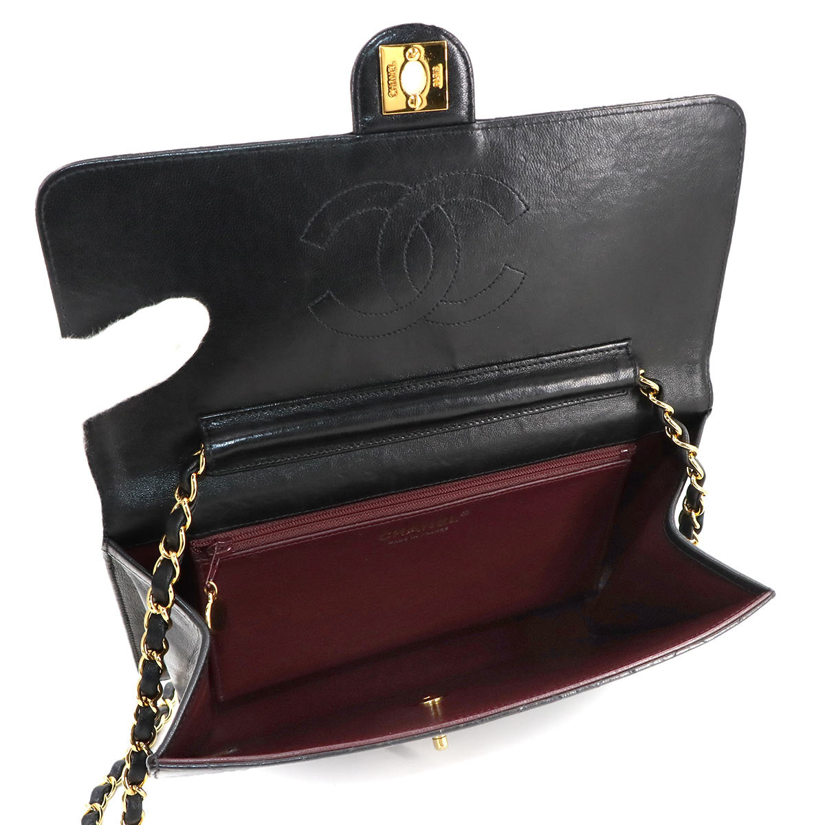 Matelasse Chain Shoulder Bag Leather Black Vintage Purse