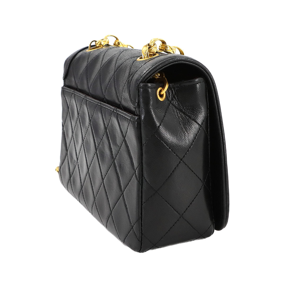 Matelasse Bijou Chain Shoulder Bag Leather Black Purse