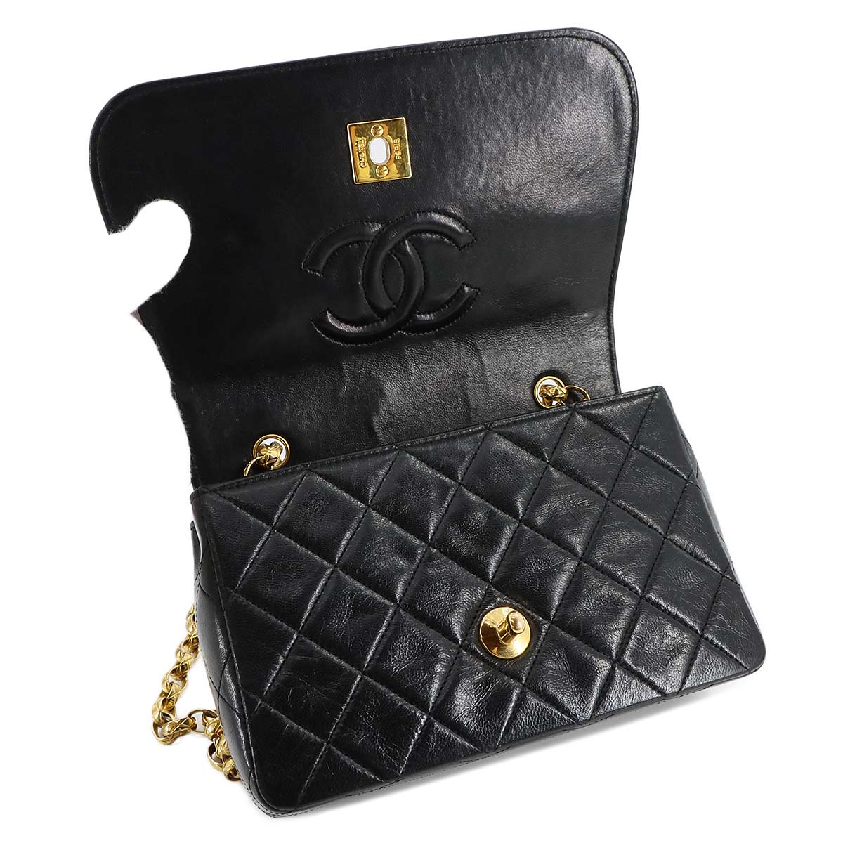 Matelasse Bijou Chain Shoulder Bag Leather Black Purse