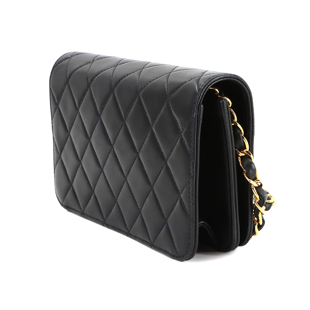 Matelasse Chain Shoulder Bag Leather Black Vintage Purse