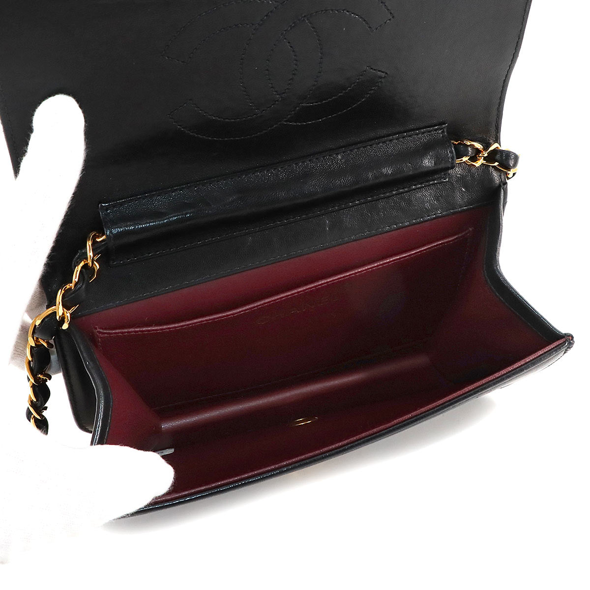 Matelasse Chain Shoulder Bag Leather Black Vintage Purse