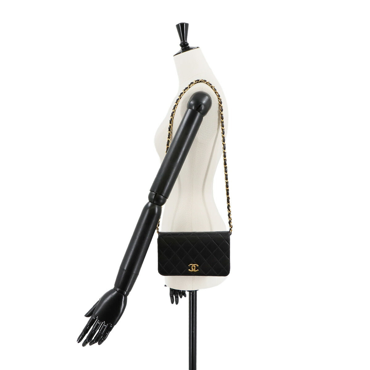 Matelasse Chain Shoulder Bag Leather Black Vintage Purse